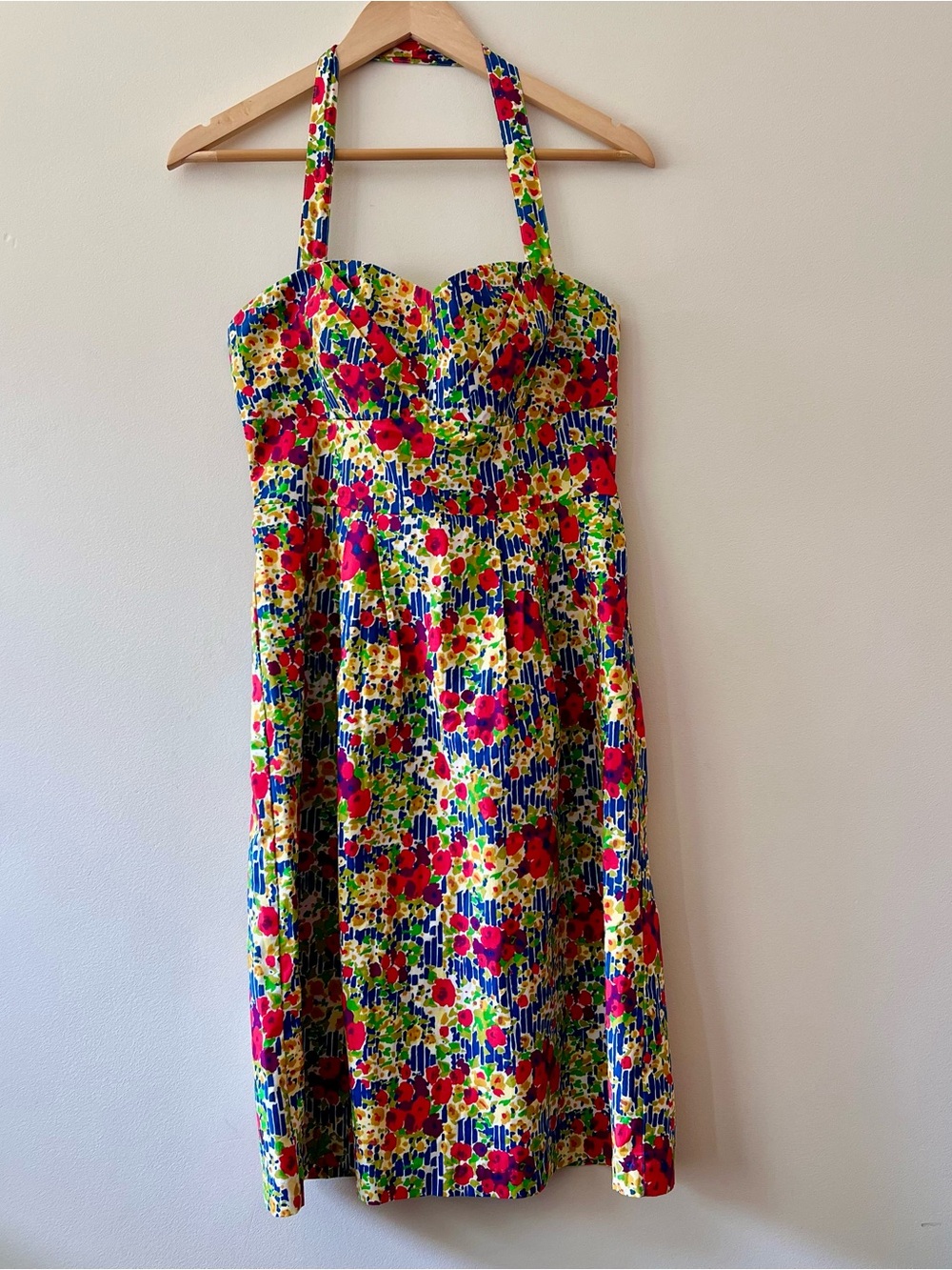 Anthropologie Girls from Savoy Cotton Strapless Halter Colorful Dress 8 EUC